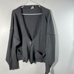Womens Fitigues Lagenlook Thermal Slouchy Cardigan Gray Cotton OS USA Made